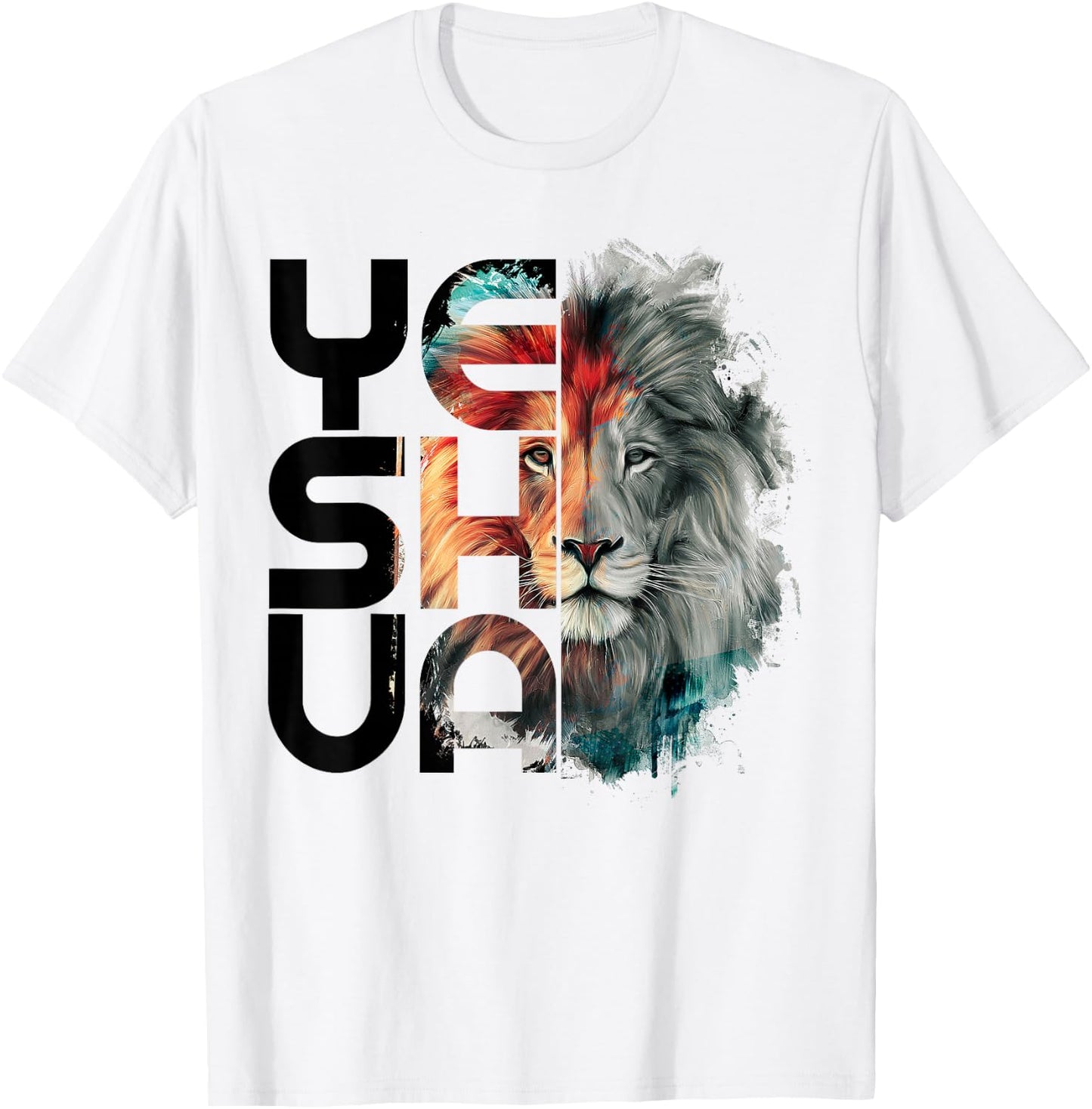Lion And Yeshua Christian T-Shirt - T-Shirt | White