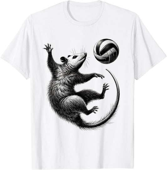 Vintage Possum Playing Volleyball Opossum Volleyball Player T-Shirt - T-Shirt | White