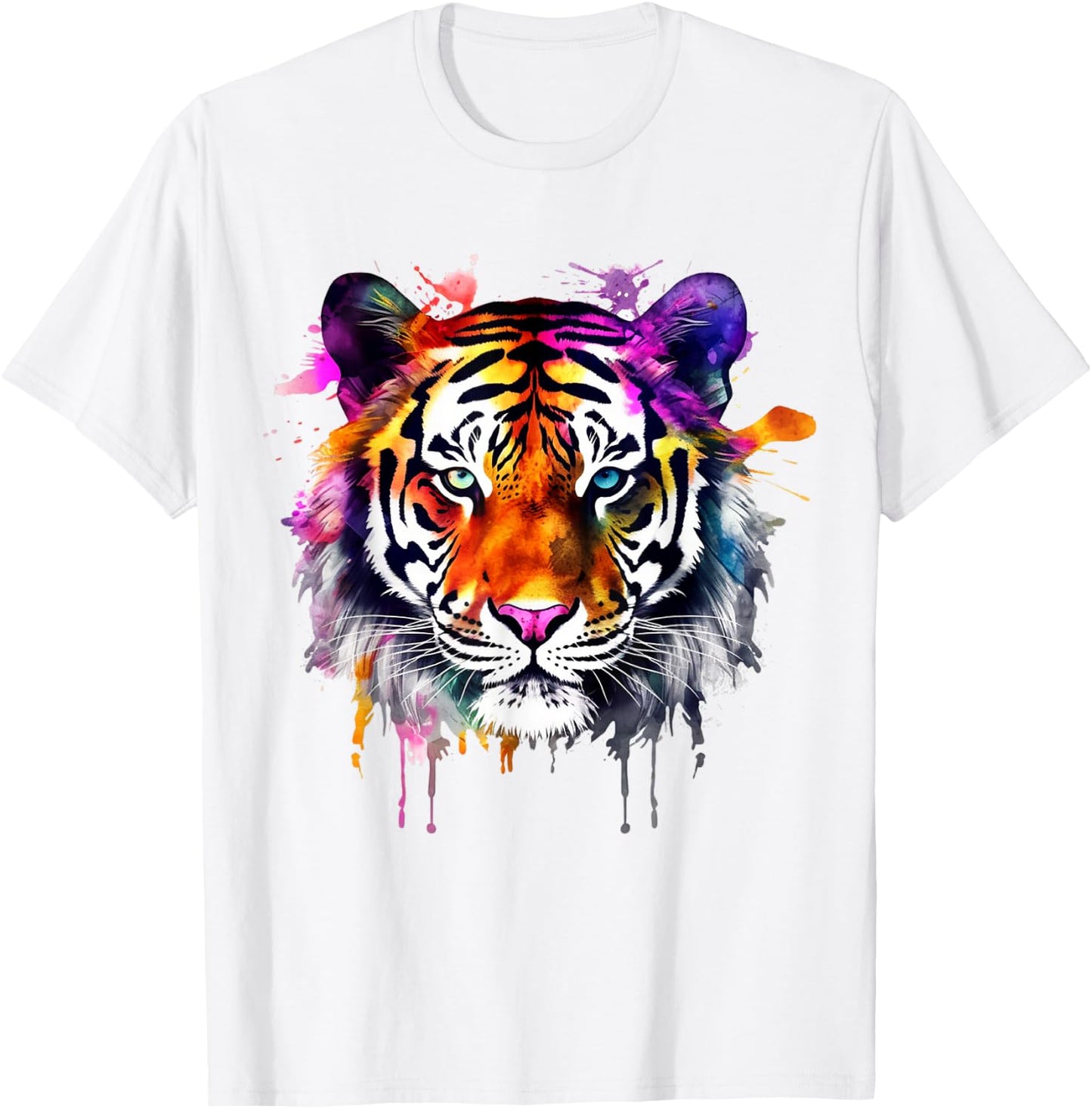 Tiger Colourful Artwork - Animal Art Motif Tiger T-Shirt - T-Shirt | White