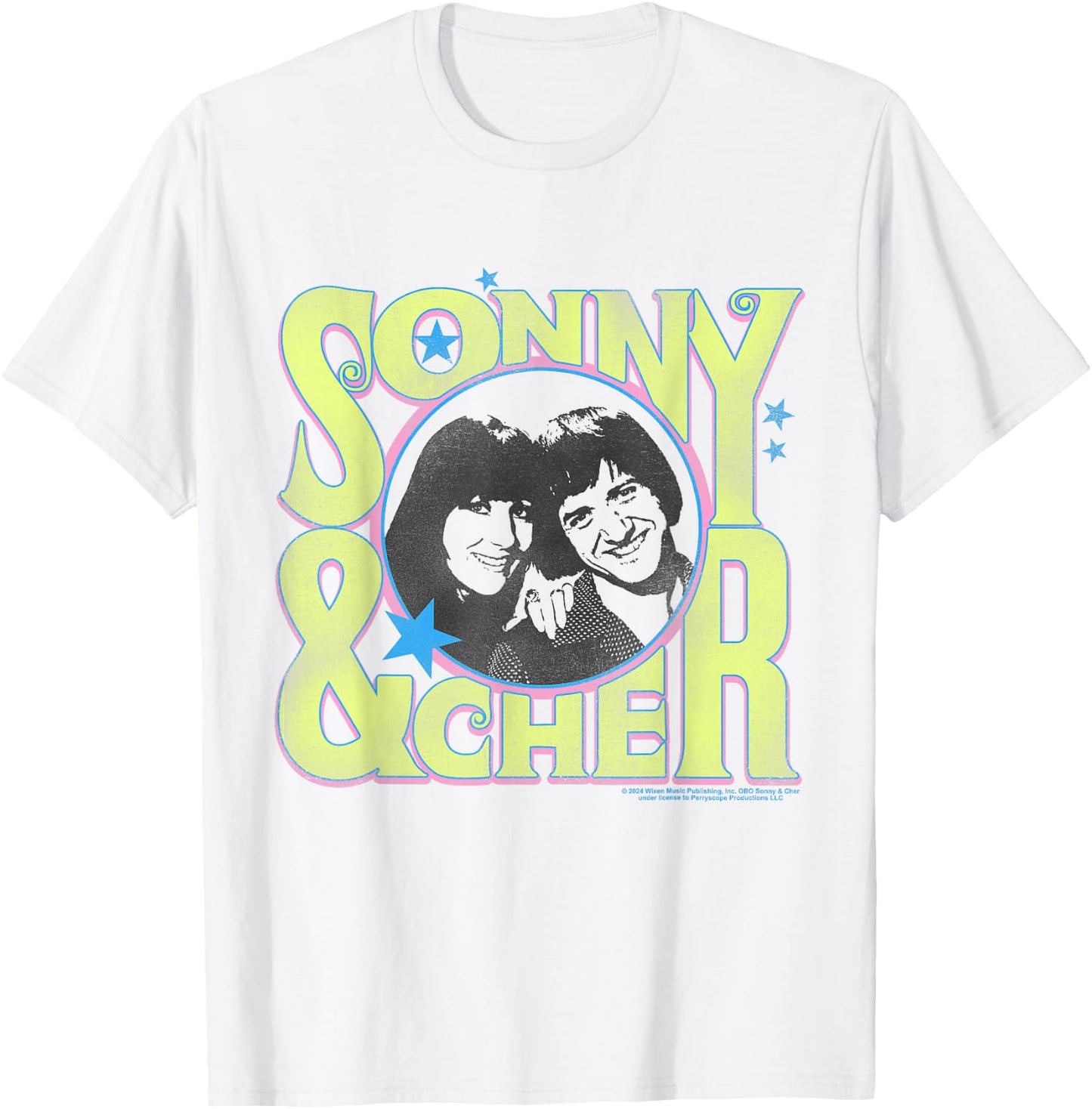 Popfunk Sonny and Cher Retro Circle Logo , Small, Grey T-Shirt - T-Shirt | White