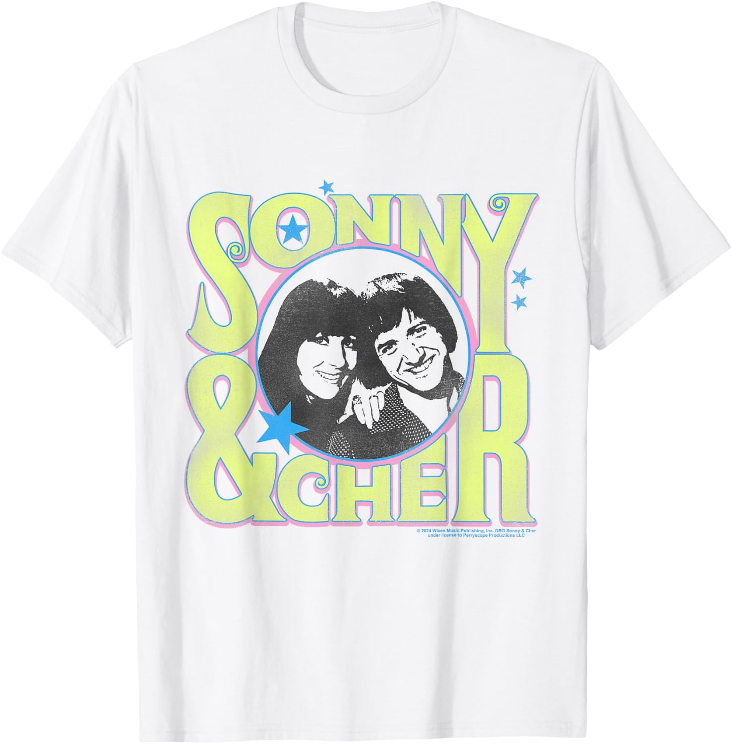 Popfunk Sonny and Cher Retro Circle Logo , Small, Grey T-Shirt - T-Shirt | White