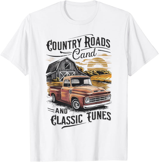 Country Roads and Classic Tunes T-Shirt - T-Shirt | White