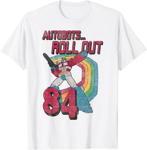 Transformers Autobots Retro Roll Out 84 Rainbow Stripe T-Shirt - T-Shirt | White