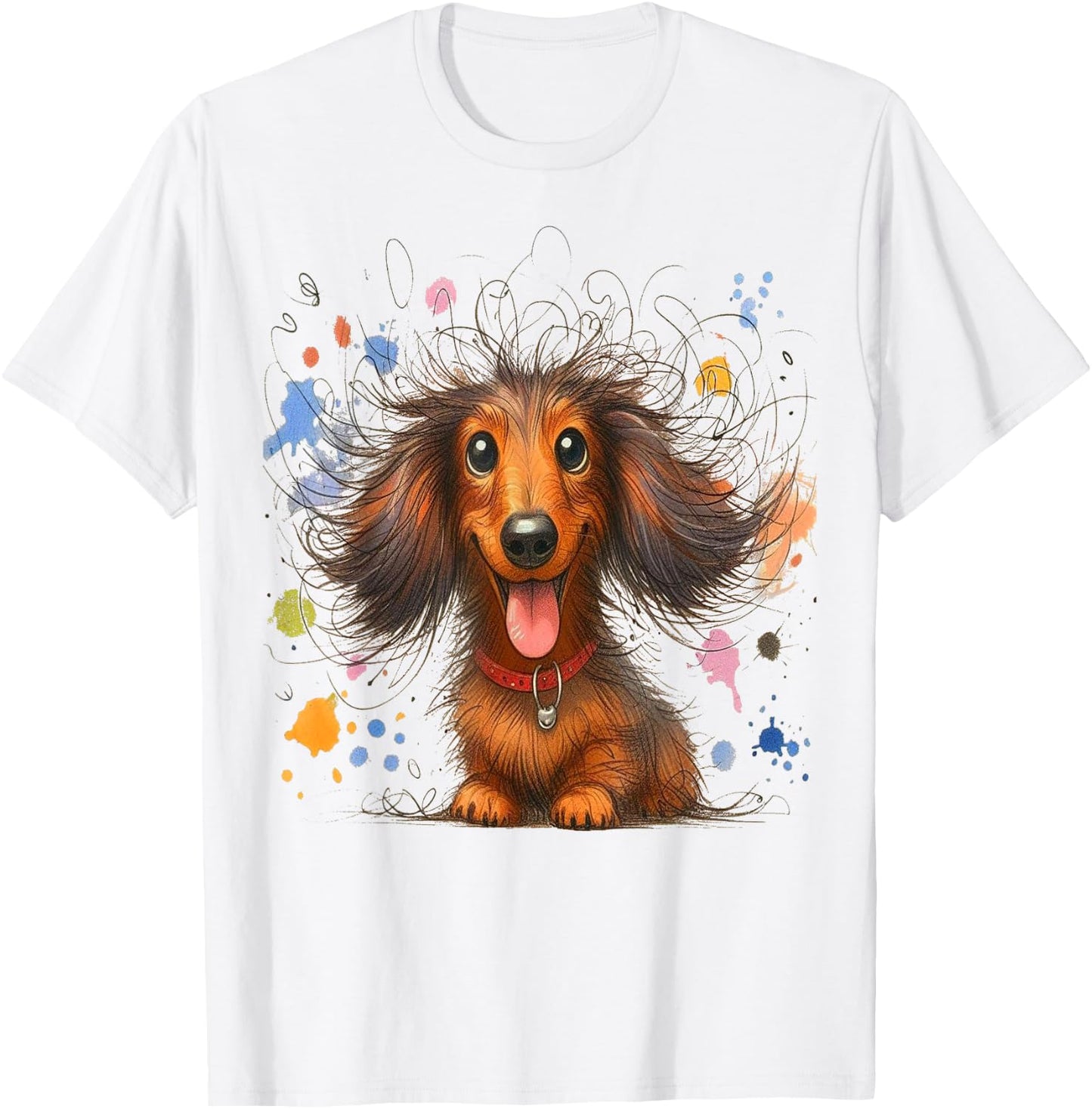 Dachshund Dog Art Eagerlys wild ruffled hair dog painting T-Shirt - T-Shirt | White