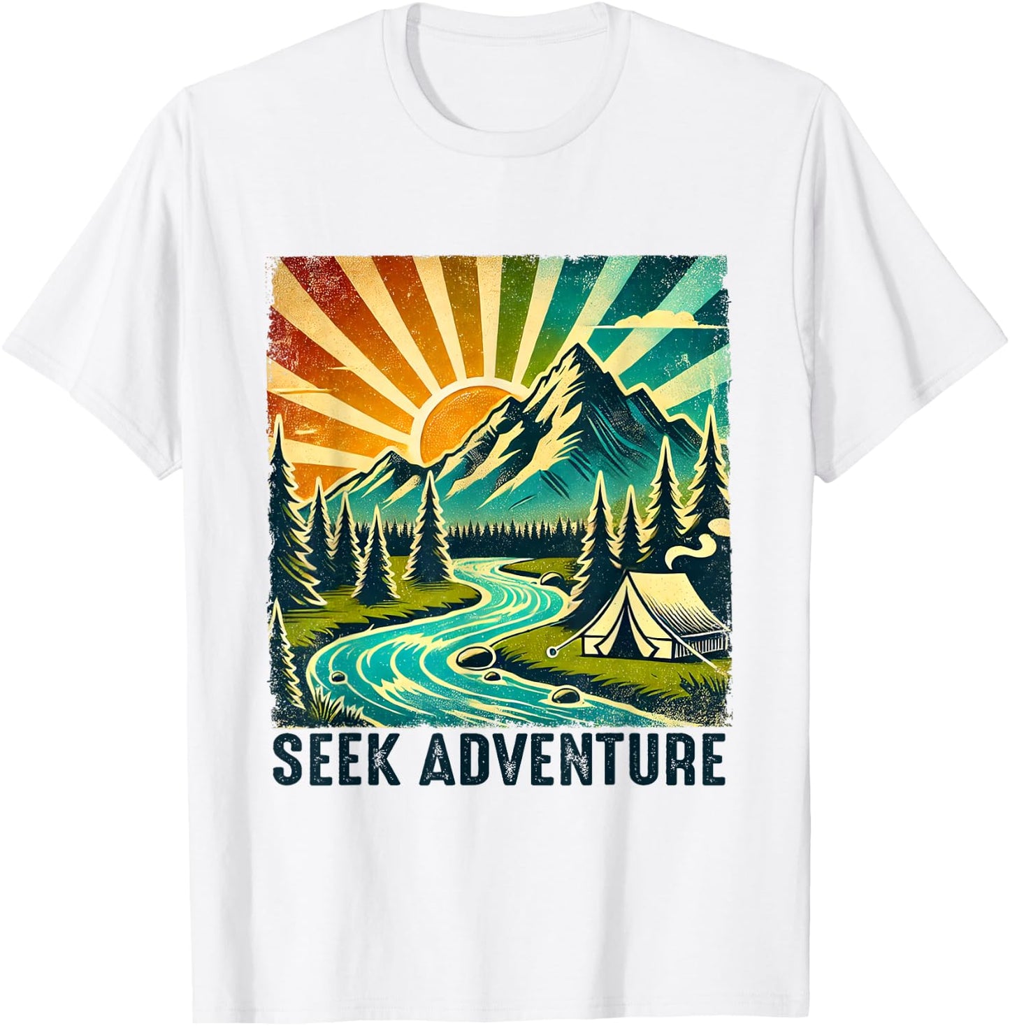 Seek Adventure Vintage Mountain Camping Hikers Trekkers T-Shirt - T-Shirt | White