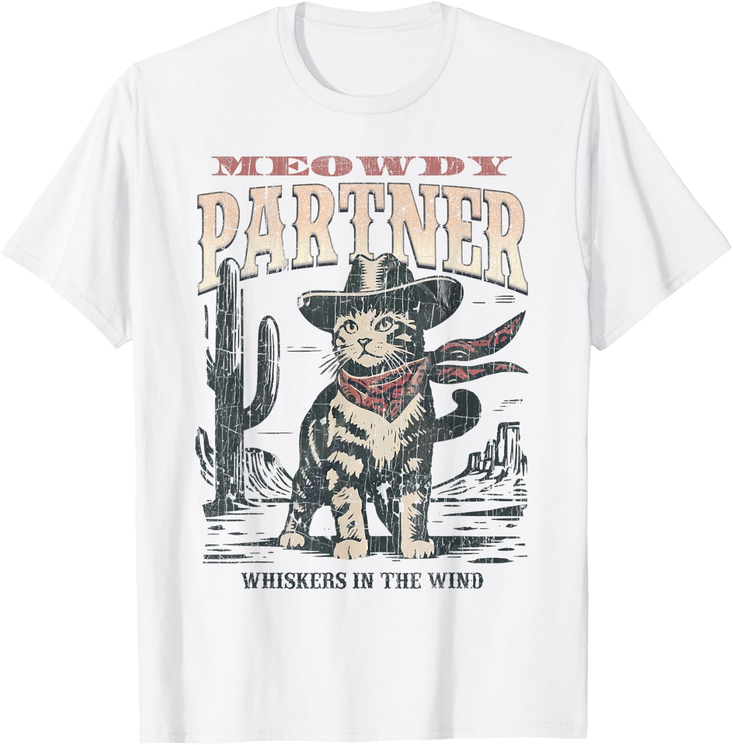 Meowdy Partner Cowboy Cat Vintage T-Shirt - T-Shirt | White