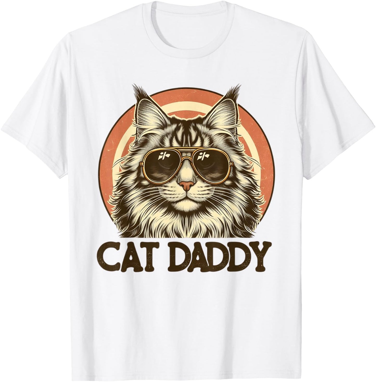 Cat Daddy Cool Maine Coon Cat Father's Day Retro Cat Dad T-Shirt - T-Shirt | White