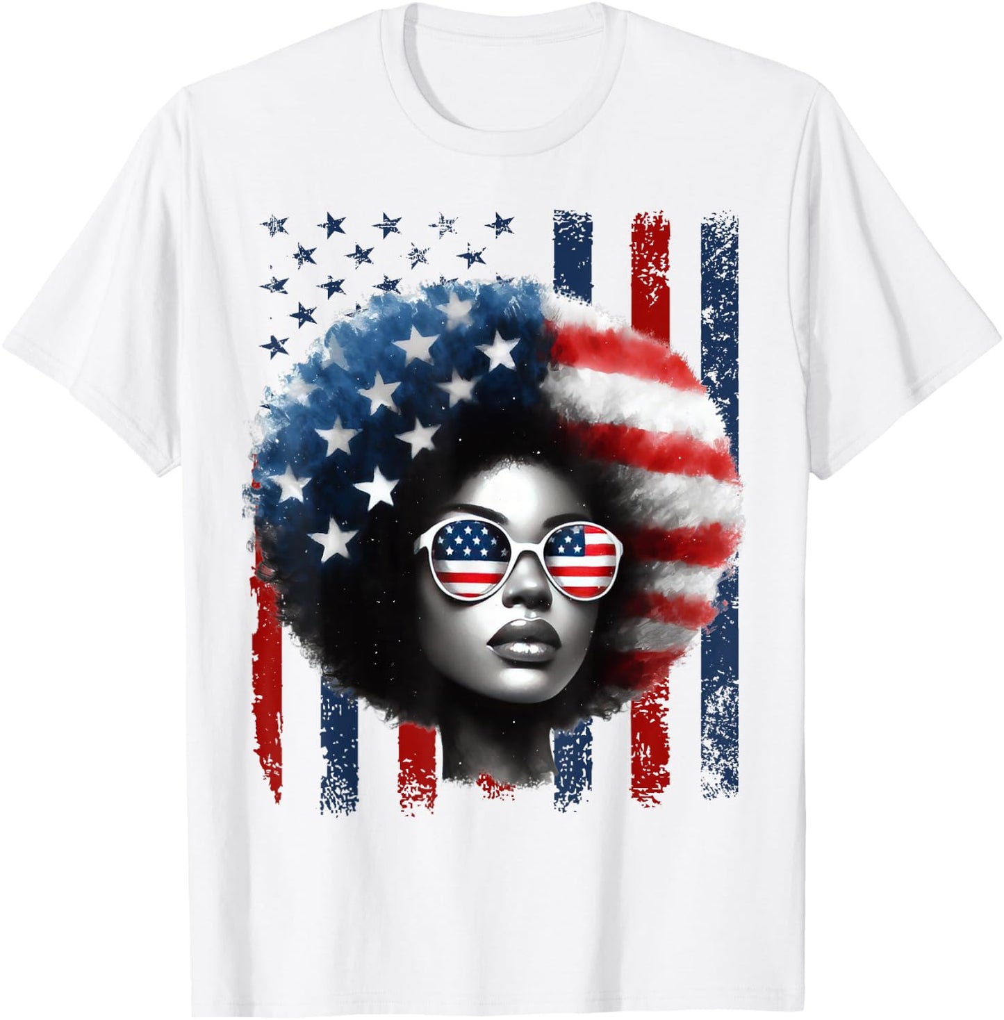 Black African American Women Patriotic Messy Bun 4th of July T-Shirt - T-Shirt | White