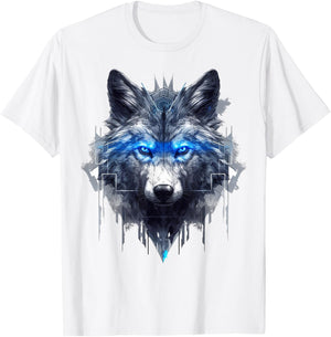 Wolf Fantasy, Blue Eyes, Art Animal Motif, Wolf T-Shirt - T-Shirt | White