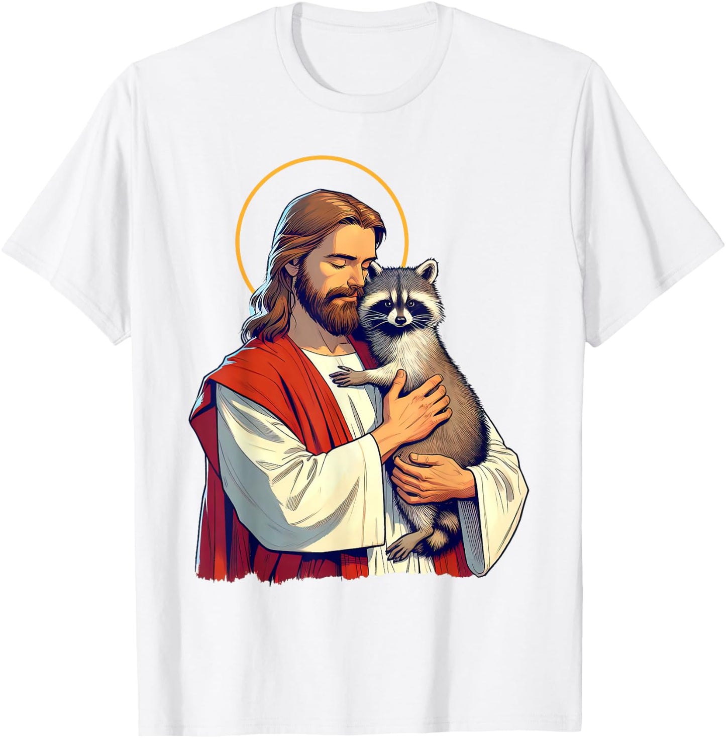 Racoon Lover Trash Eater Christian Jesus Holding A Racoon T-Shirt - T-Shirt | White