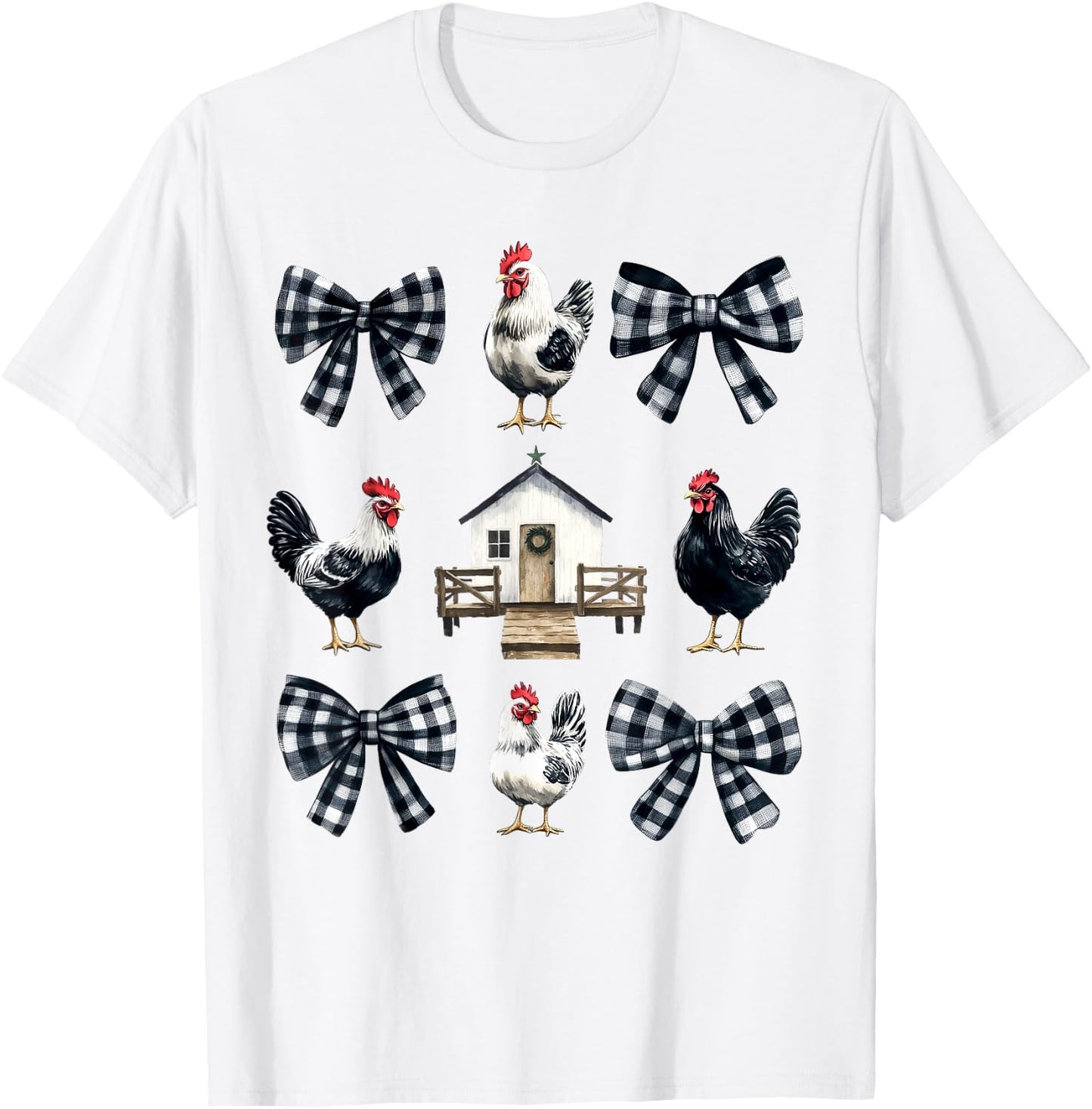 Chicken Farm Funny Aesthetic Bows Clothing Girly -Kids -Adults Grey Small Chicken Coquette Bows Design Classic Fit T-Shirt - T-Shirt | White