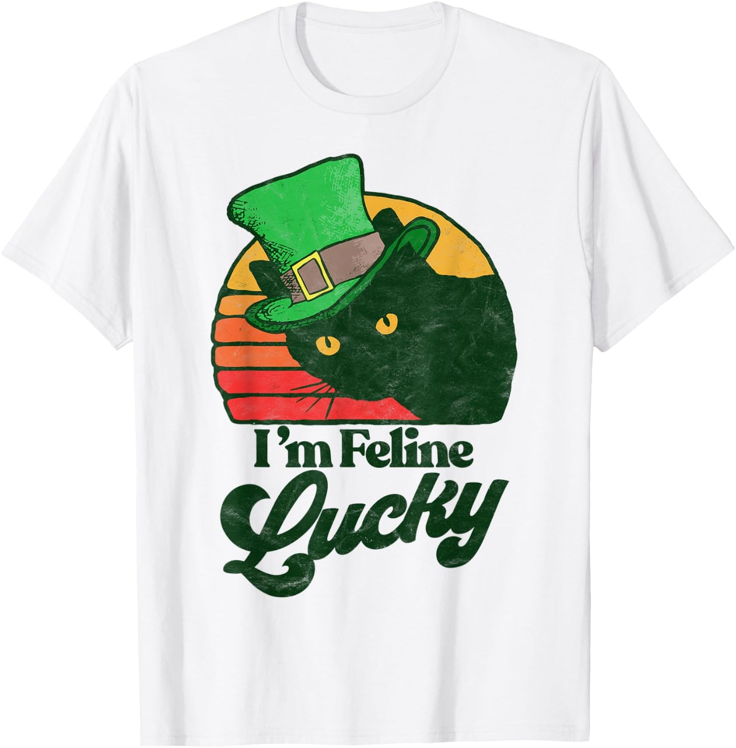 Feline Lucky Vintage St Patricks Day Funny Cat Distressed Women Kids T-Shirt - T-Shirt | White
