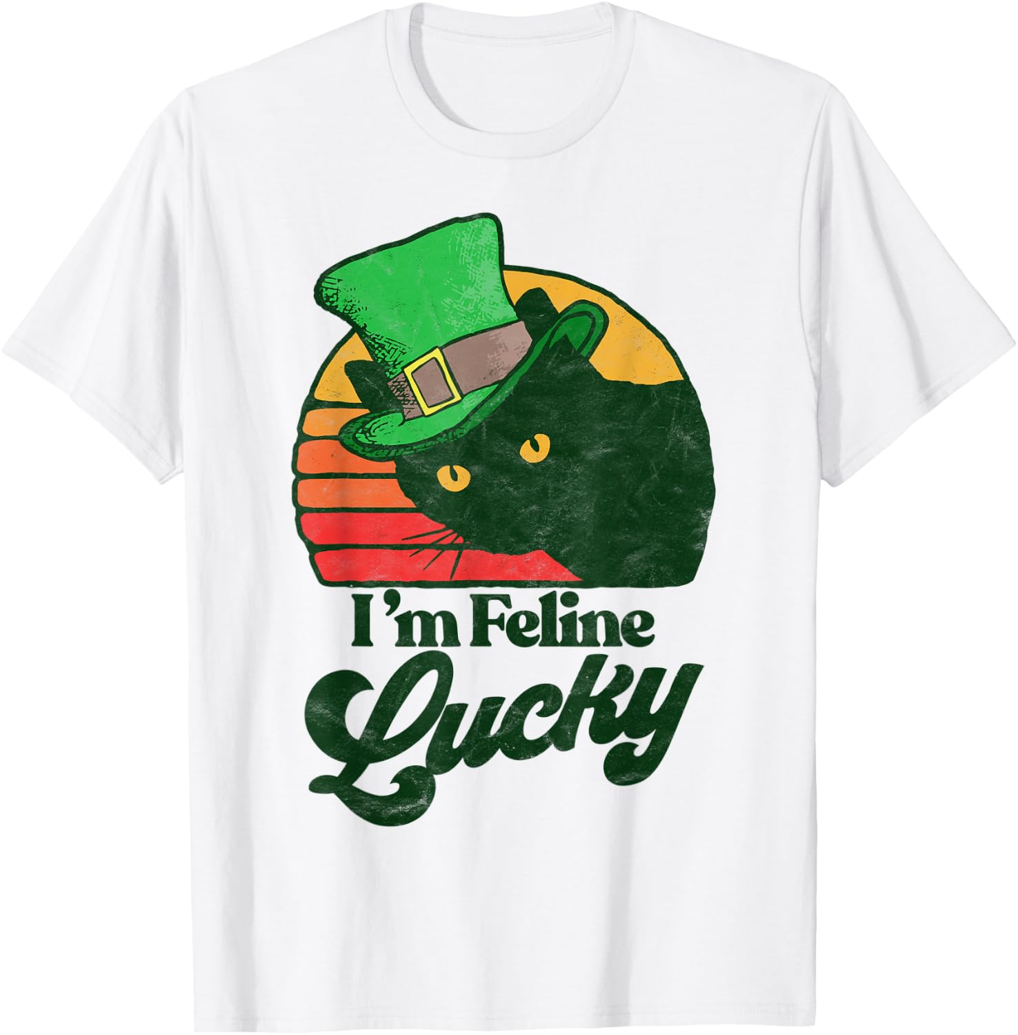 Feline Lucky Vintage St Patricks Day Funny Cat Distressed Women Kids T-Shirt - T-Shirt | White