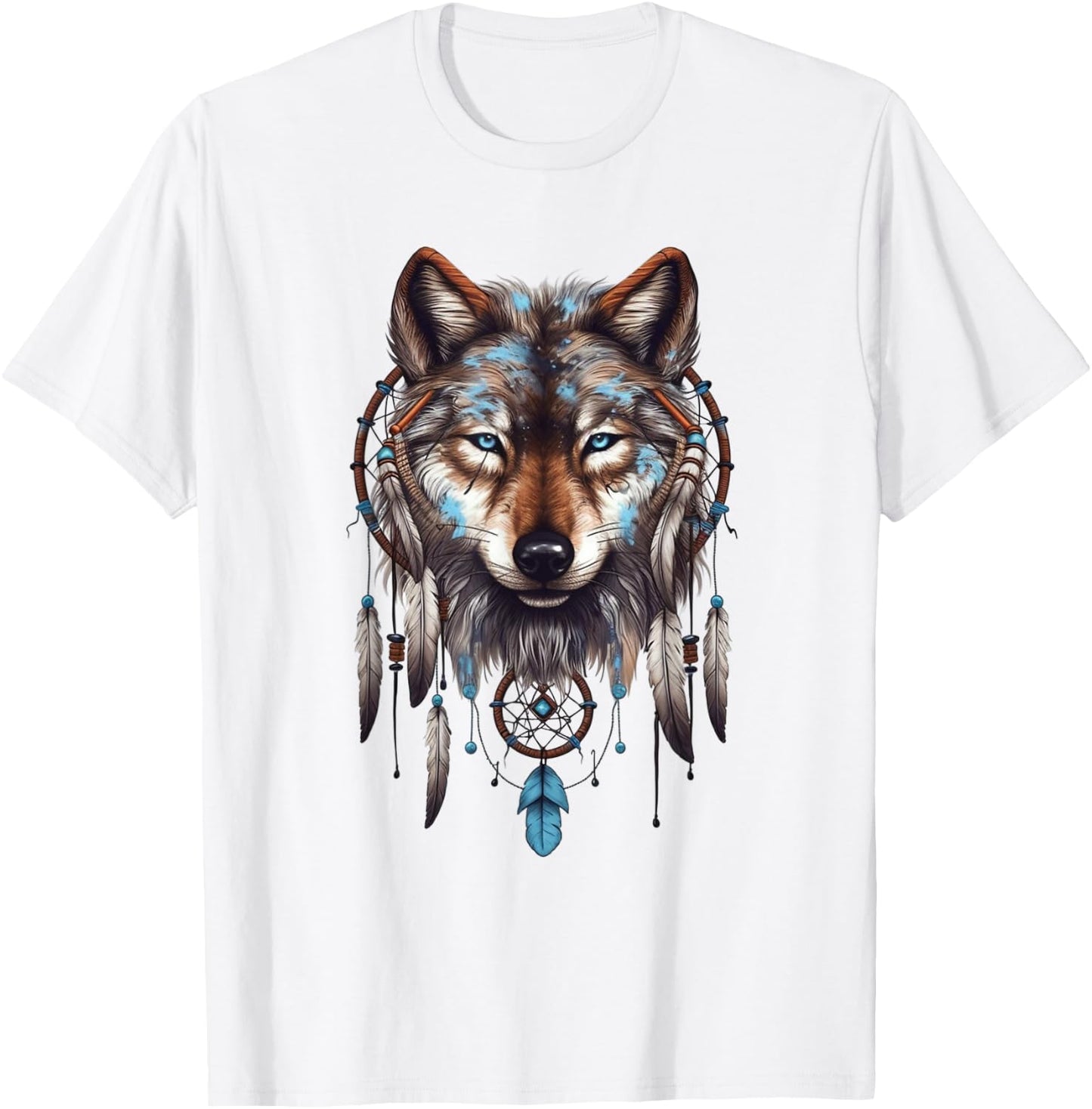 Native American Boho Dreamcatcher Tribe Wolf T-Shirt - T-Shirt | White