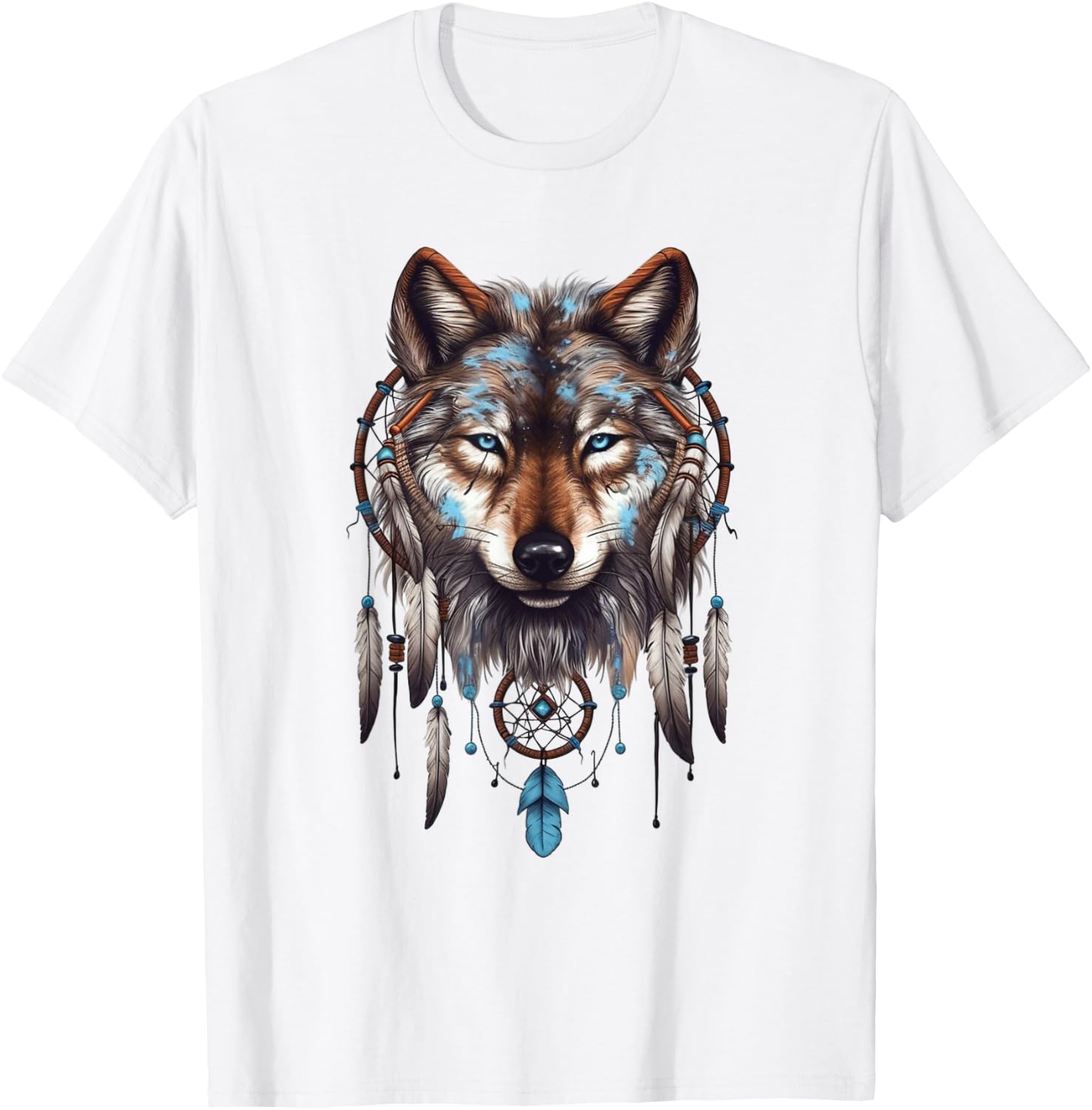 Native American Boho Dreamcatcher Tribe Wolf T-Shirt - T-Shirt | White