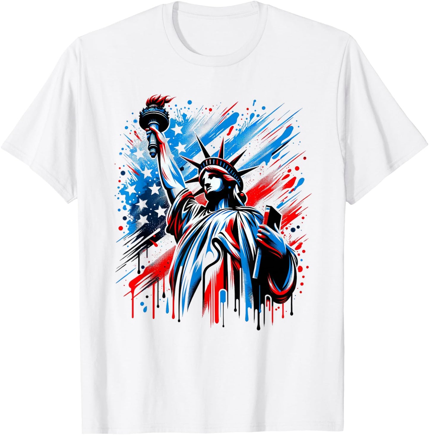 Statue of Liberty Paint Splatter American Flag USA Pride T-Shirt - T-Shirt | White