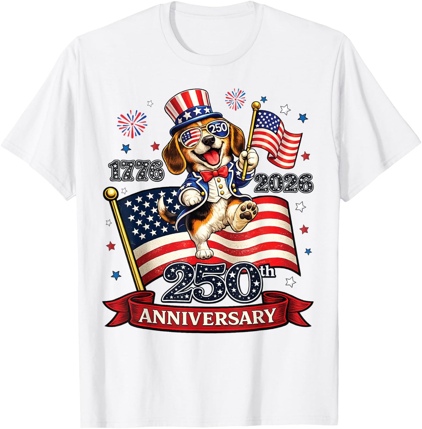 250 Anniversary USA Patriotic Dog 4th of July 2026 T-Shirt - T-Shirt | White