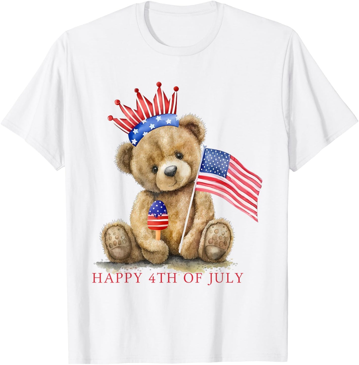 Happy 4th Of July Patriotic Cute Teddy Bear Women Girls Kids T-Shirt - T-Shirt | White