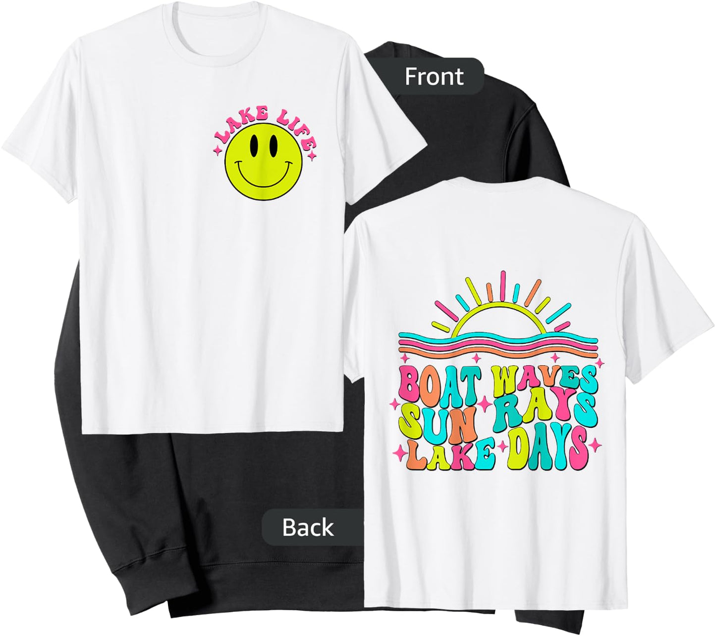 Boat Waves Sun Rays Lake Days Retro Summer vacation on Back Sweatshirt - Sweatshirt | Black