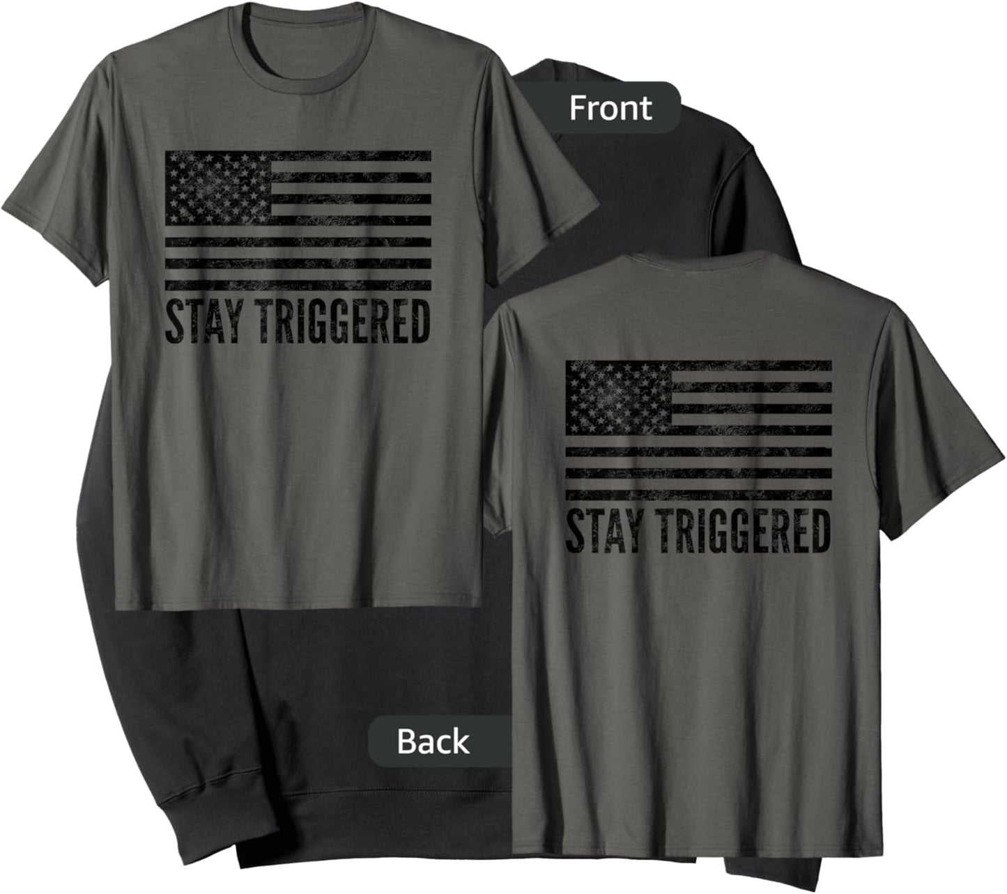 Stay Triggered American Flag Shirt | Pro Trump Gun Owner Men Sweatshirt - Sweatshirt | Black