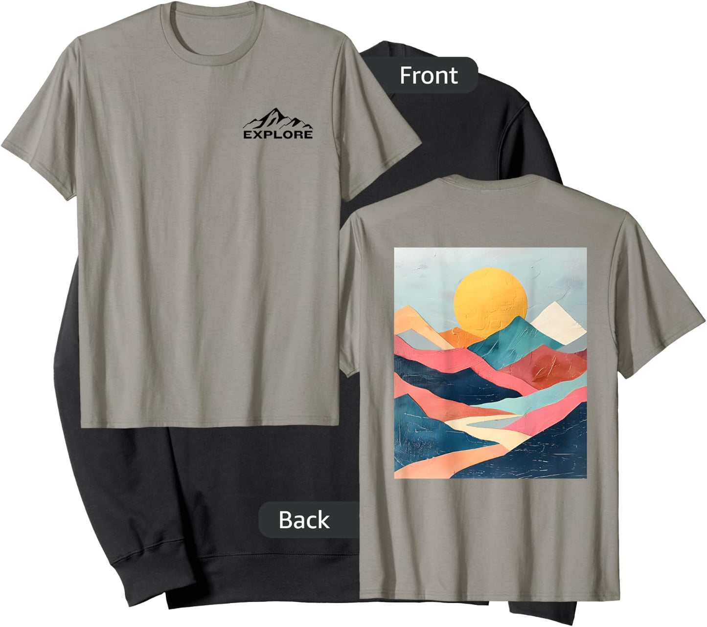 Explore - Mountain Design on Back - Abstract Pastel Colors Sweatshirt - Sweatshirt | Black