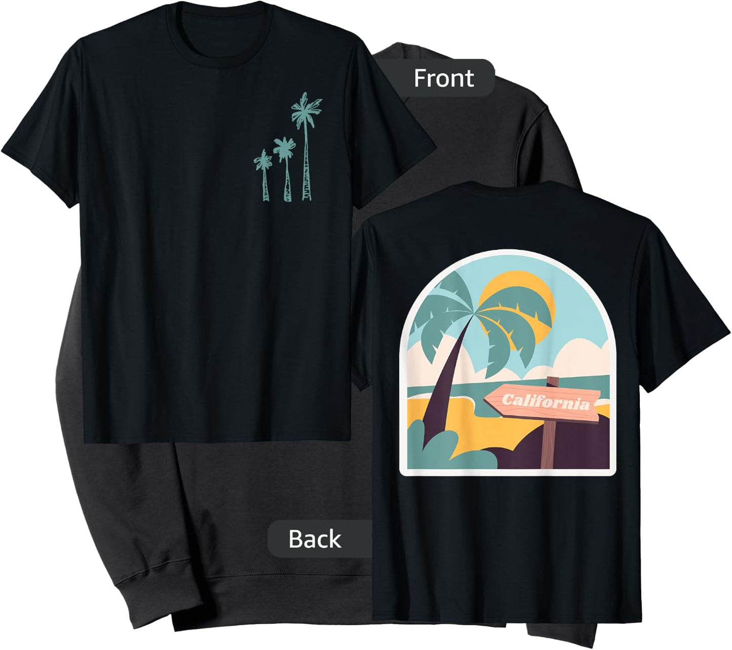 California Palm Trees Front / Back Graphic Print Sweatshirt - Sweatshirt | Black