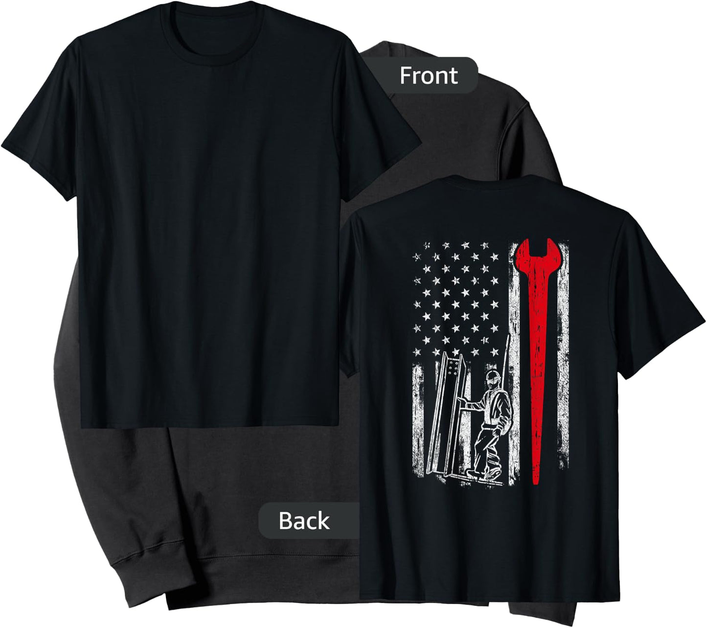 American USA Flag Ironworker Design On Back Vintage Novelty Sweatshirt - Sweatshirt | Black