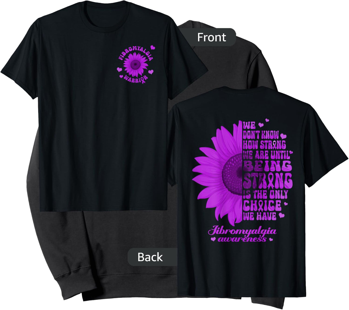 Inspirational Fibromyalgia 2 Sides Sunflower Front Back Sweatshirt - Sweatshirt | Black