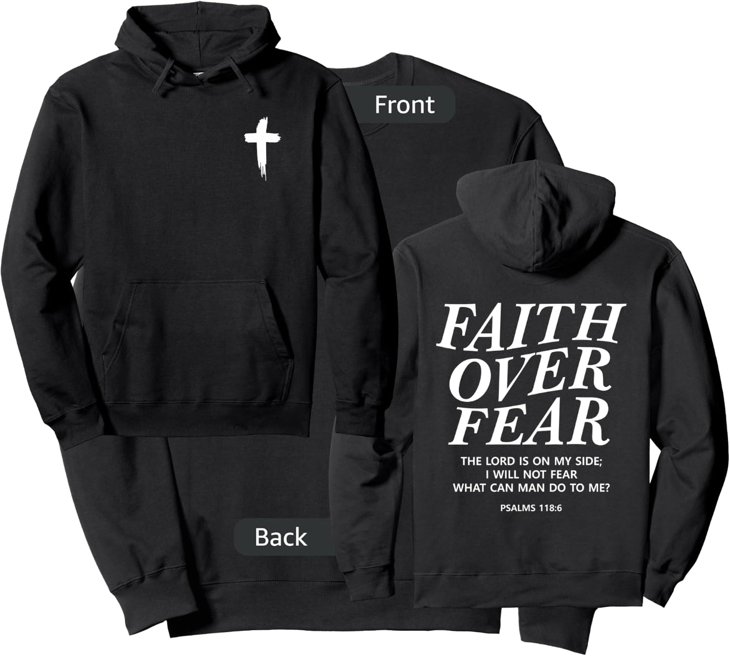 Faith Over Fear Bible Verse Christian Front and Back Print Sweatshirt - Sweatshirt | Black