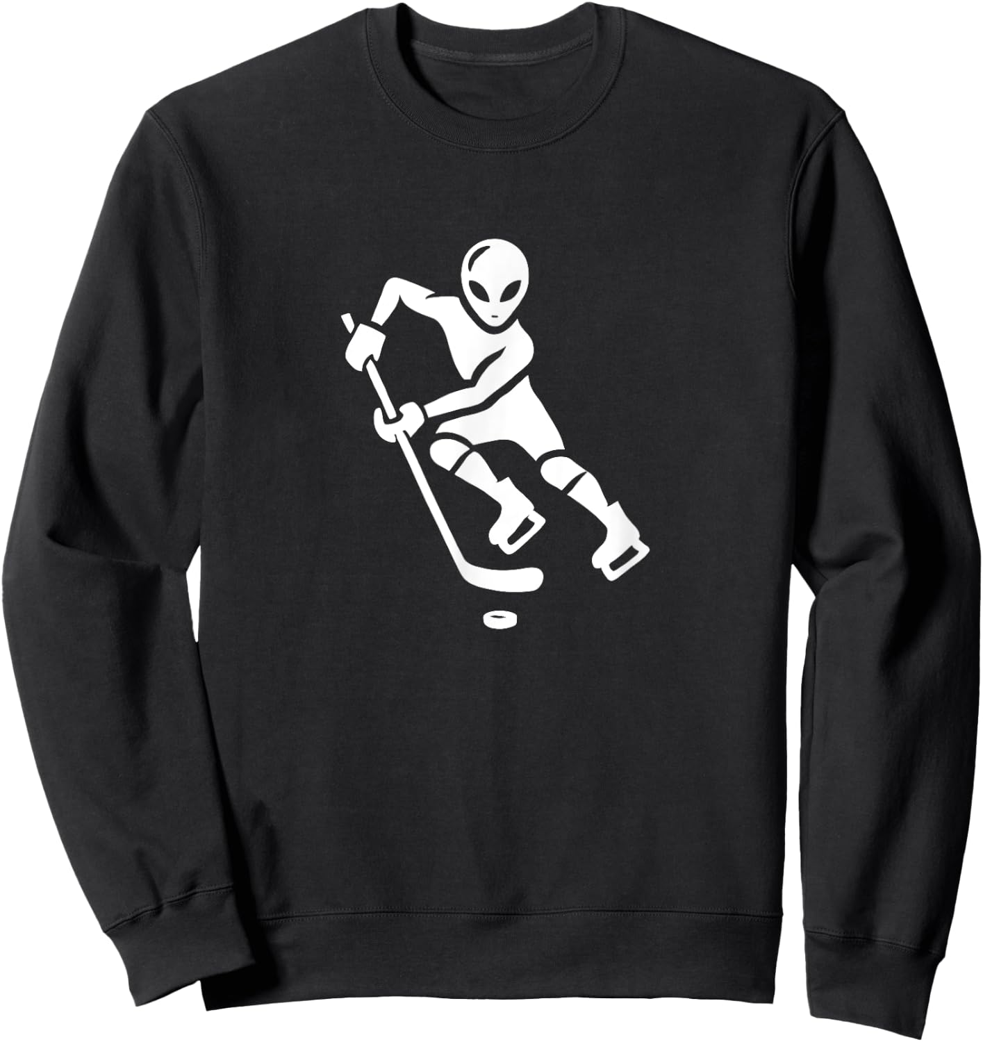 Alien Hockey Player Silhouette Minimalist Extraterrestial Sweatshirt - Sweatshirt | Black