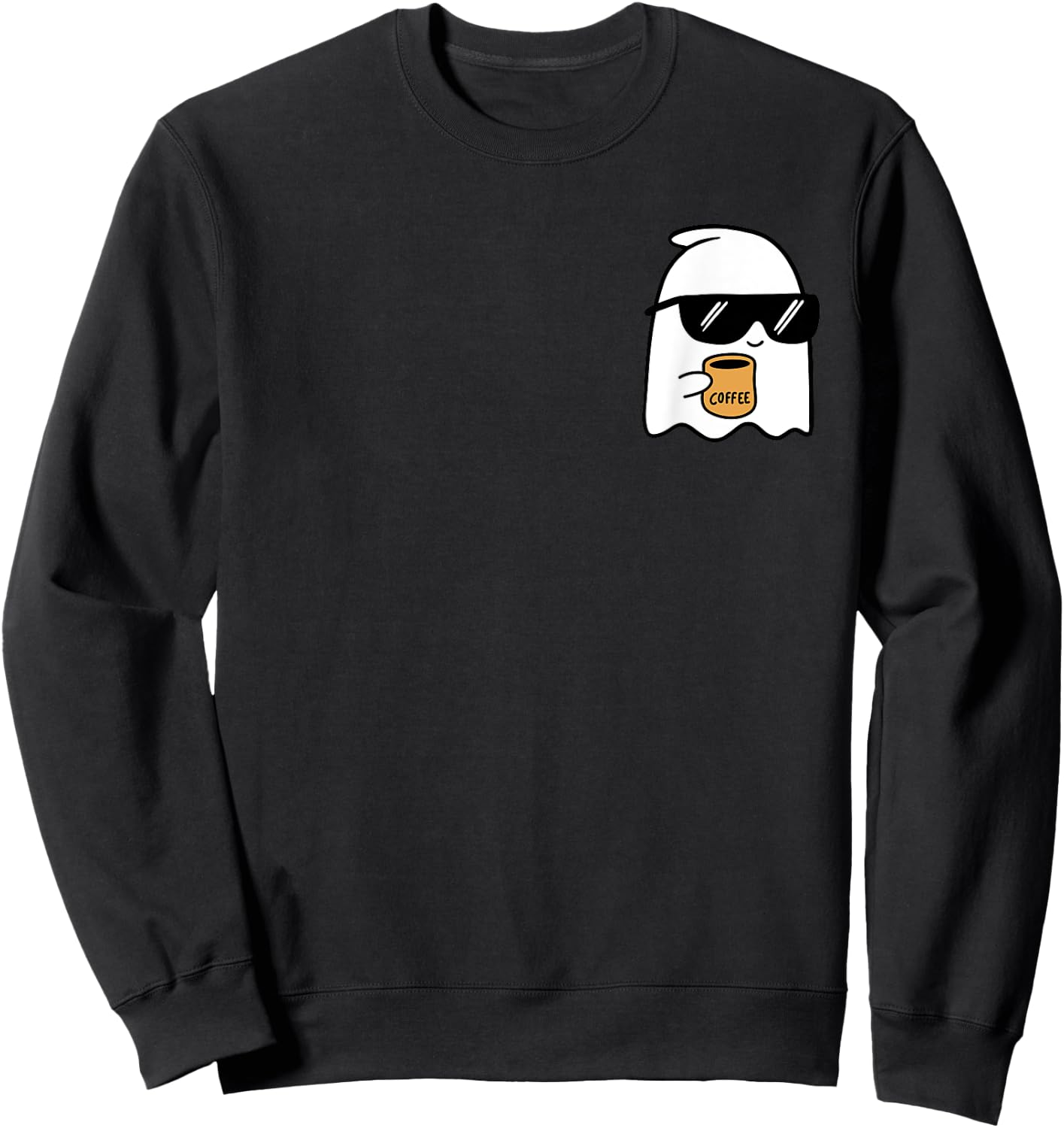 Cute Ghost Drinking Coffee Halloween Ghost Coffee Sweatshirt - Sweatshirt | Black
