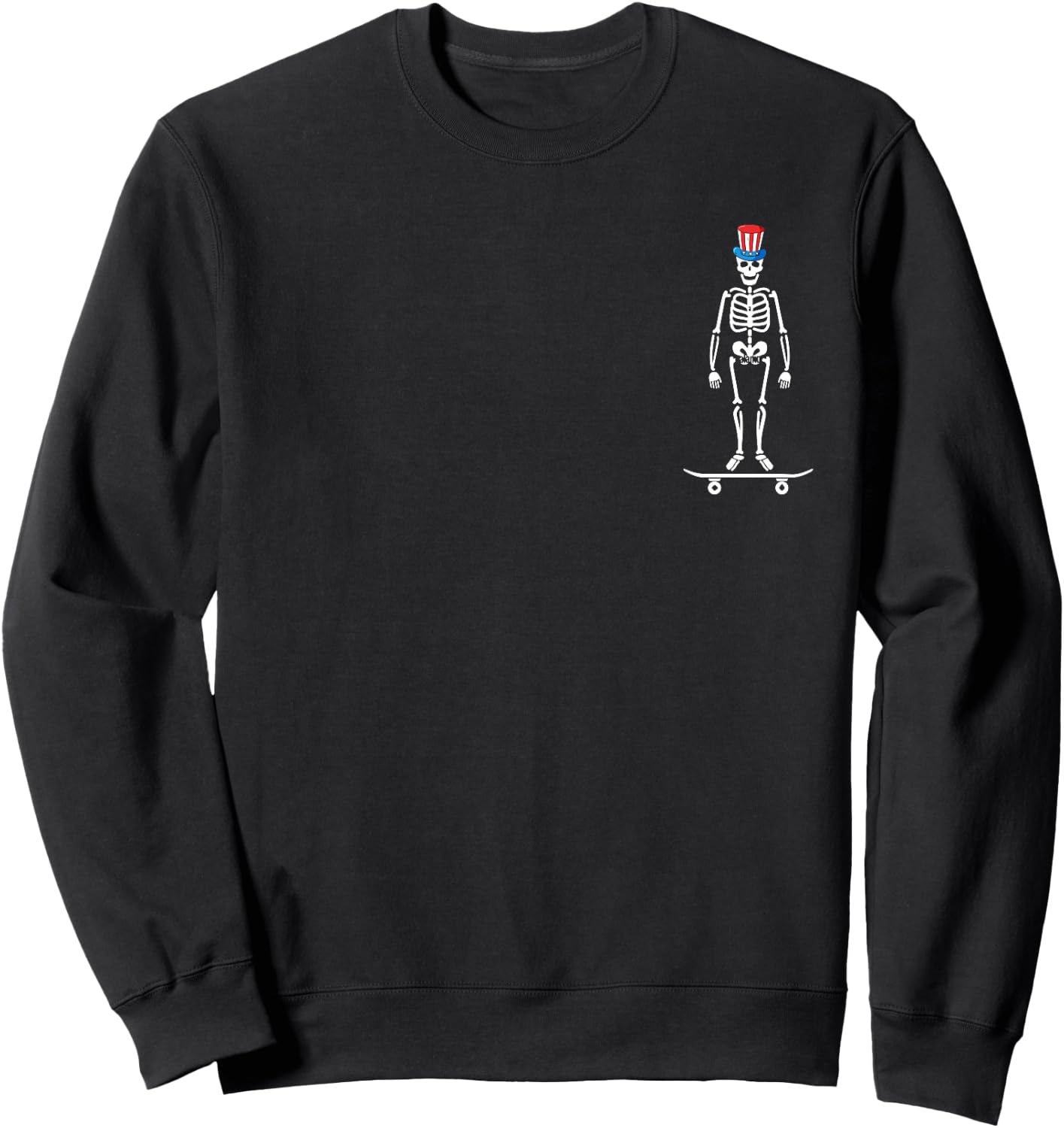 Skeleton Skateboard 4th Of July Funny US Flag Patriotic Sweatshirt - Sweatshirt | Black