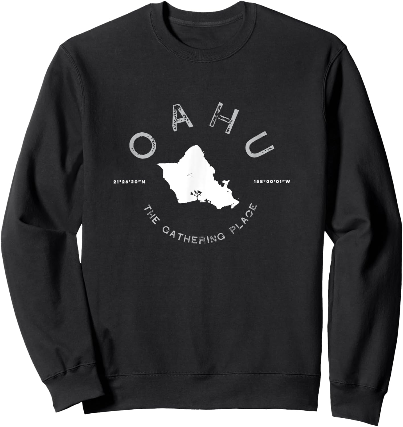 Oahu Hawaii Graphic Map Vintage Retro T Sweatshirt - Sweatshirt | Black