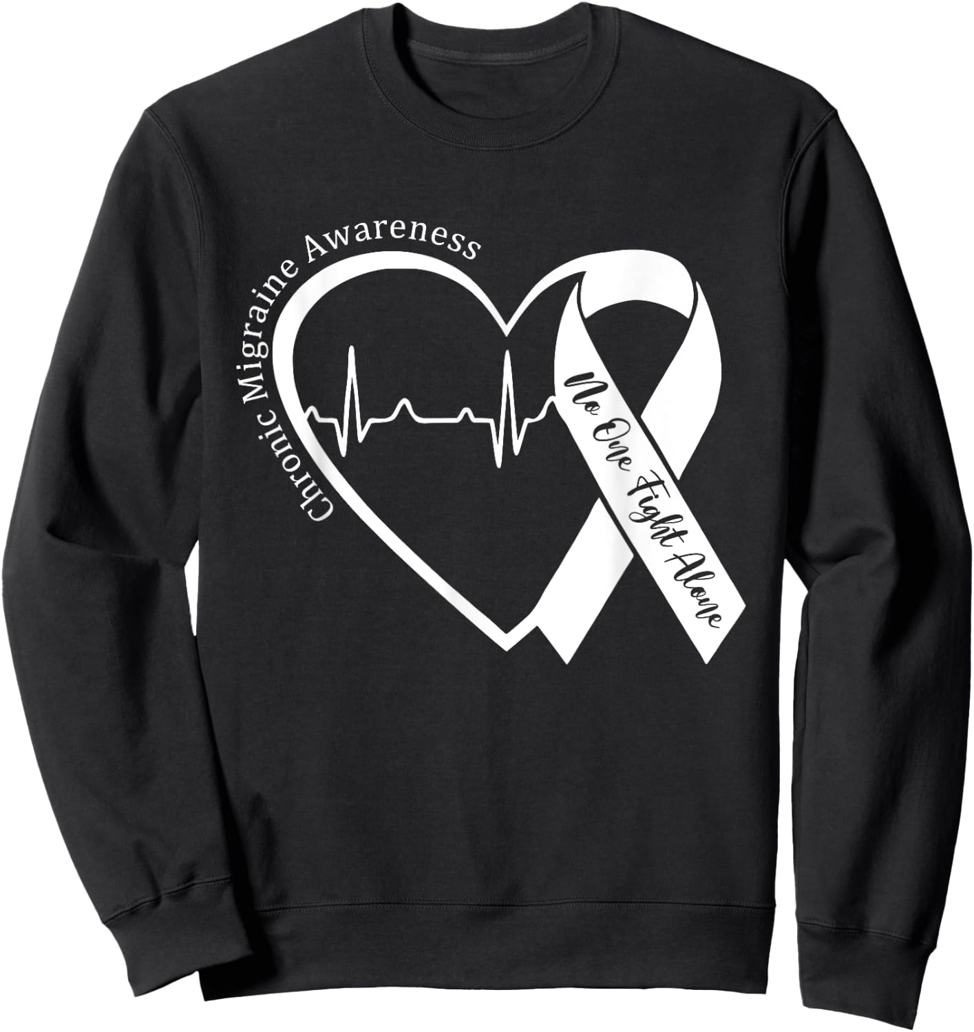 Chronic Migraine Awareness Month Heart Purple Ribbon Support Sweatshirt - Sweatshirt | Black