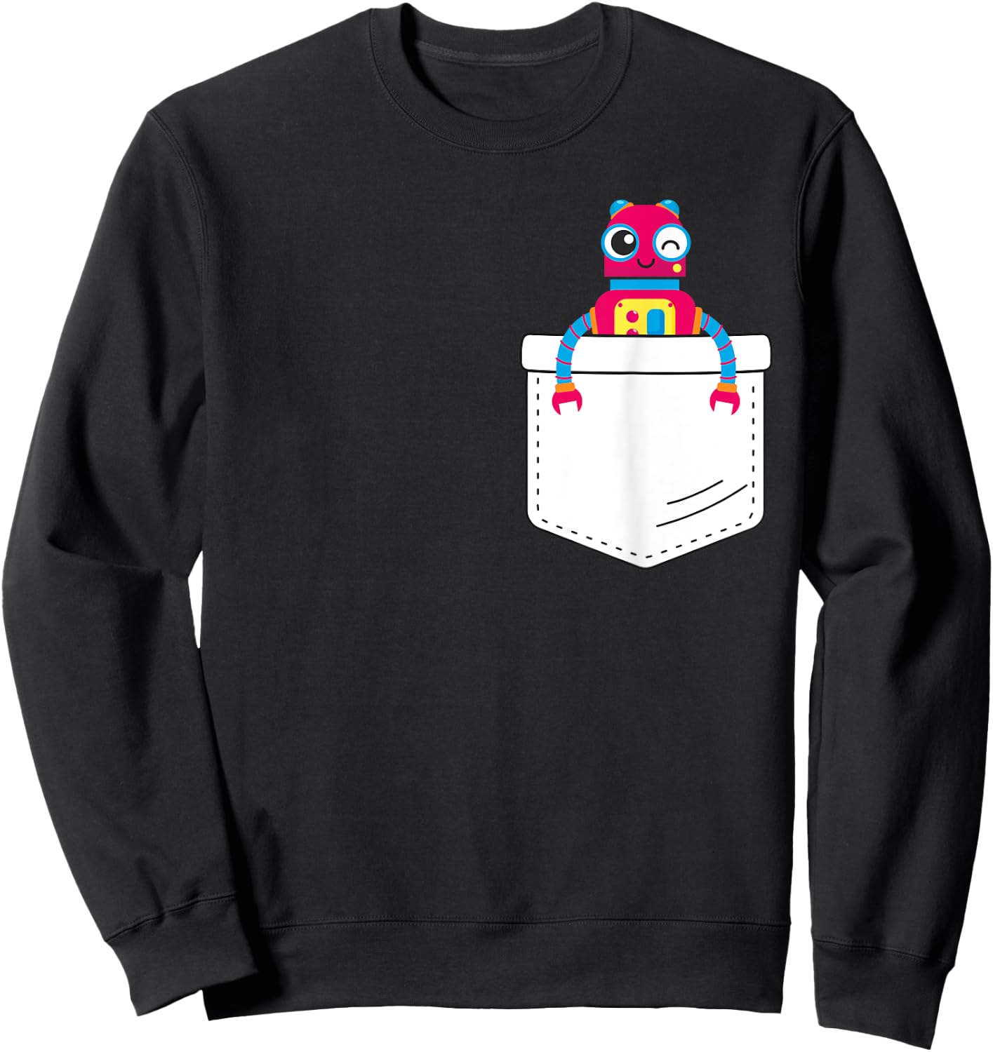 Cute robot inside fake pocket, boys robot shirt Sweatshirt - Sweatshirt | Black