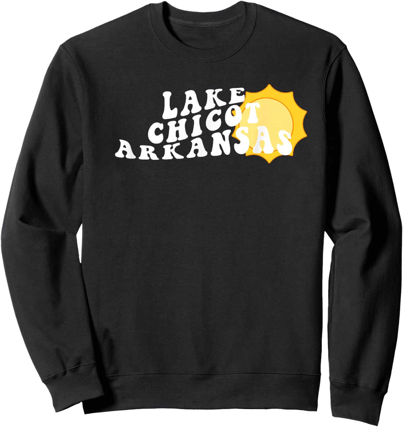 Lake Chicot Arkansas AR Retro Wavy Souvenir Vacation Sweatshirt - Sweatshirt | Black
