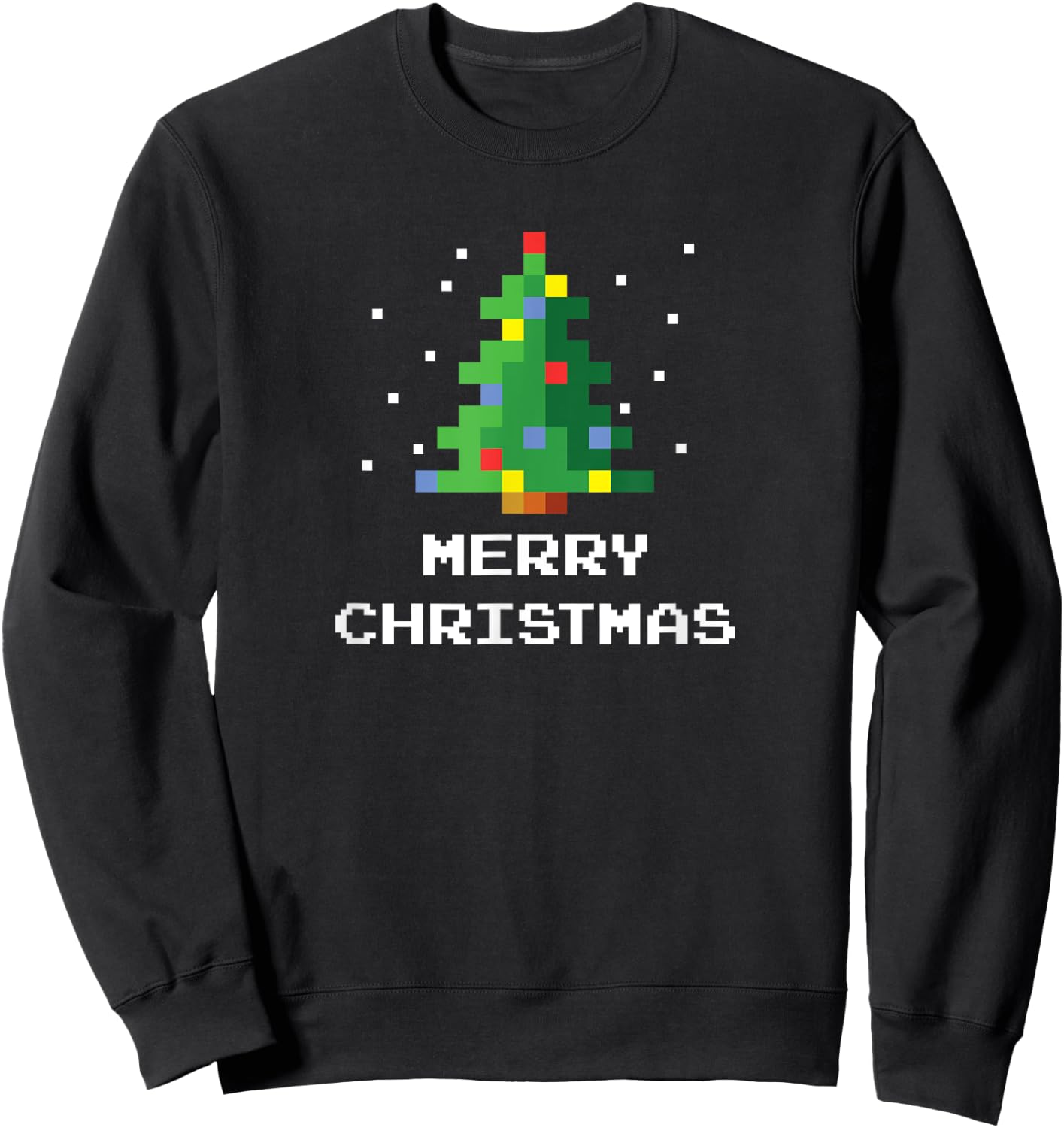 Merry Christmas Pixel Art 8-Bit Video Game Christmas Tree Sweatshirt - Sweatshirt | Black