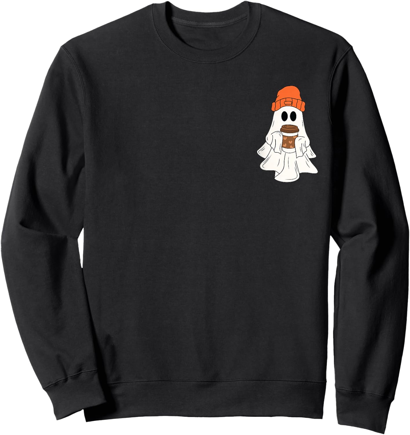 Cute Ghost Drinking Coffee Halloween Ghost Coffee Lover Sweatshirt - Sweatshirt | Black