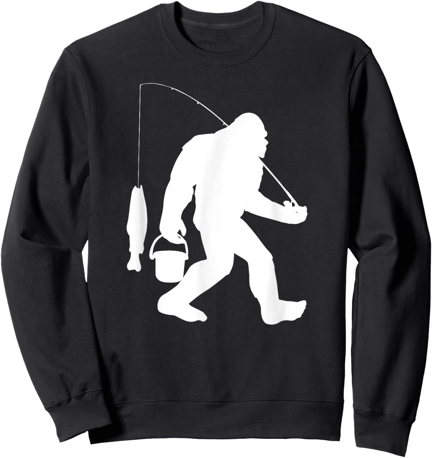 Bigfoot Fishing Shirt Funny Sasquatch and Fish Sweatshirt - Sweatshirt | Black