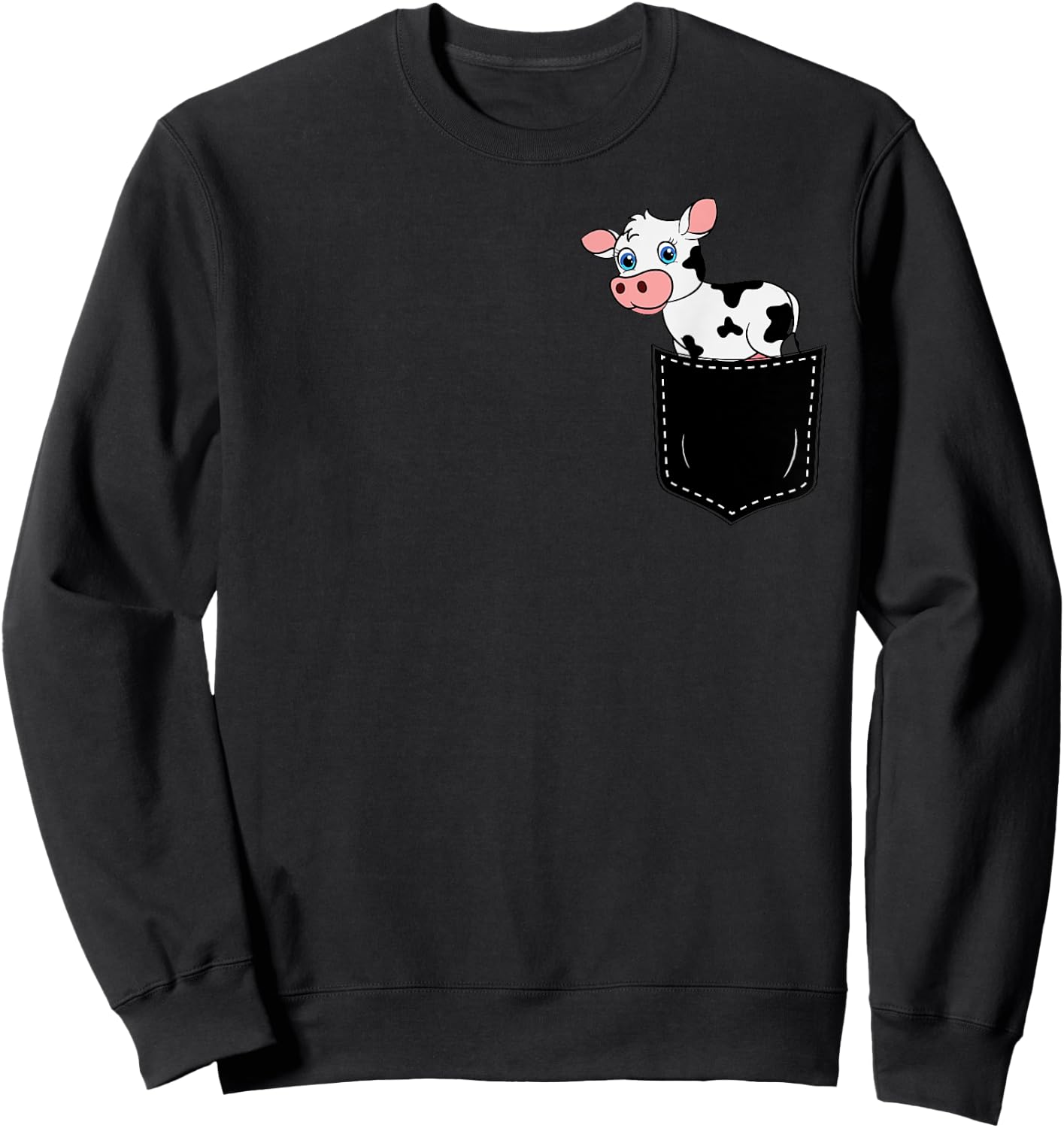 Pocket Animal Cute Cow Funny Cow Lover Adorable Pocket Cow Sweatshirt - Sweatshirt | Black