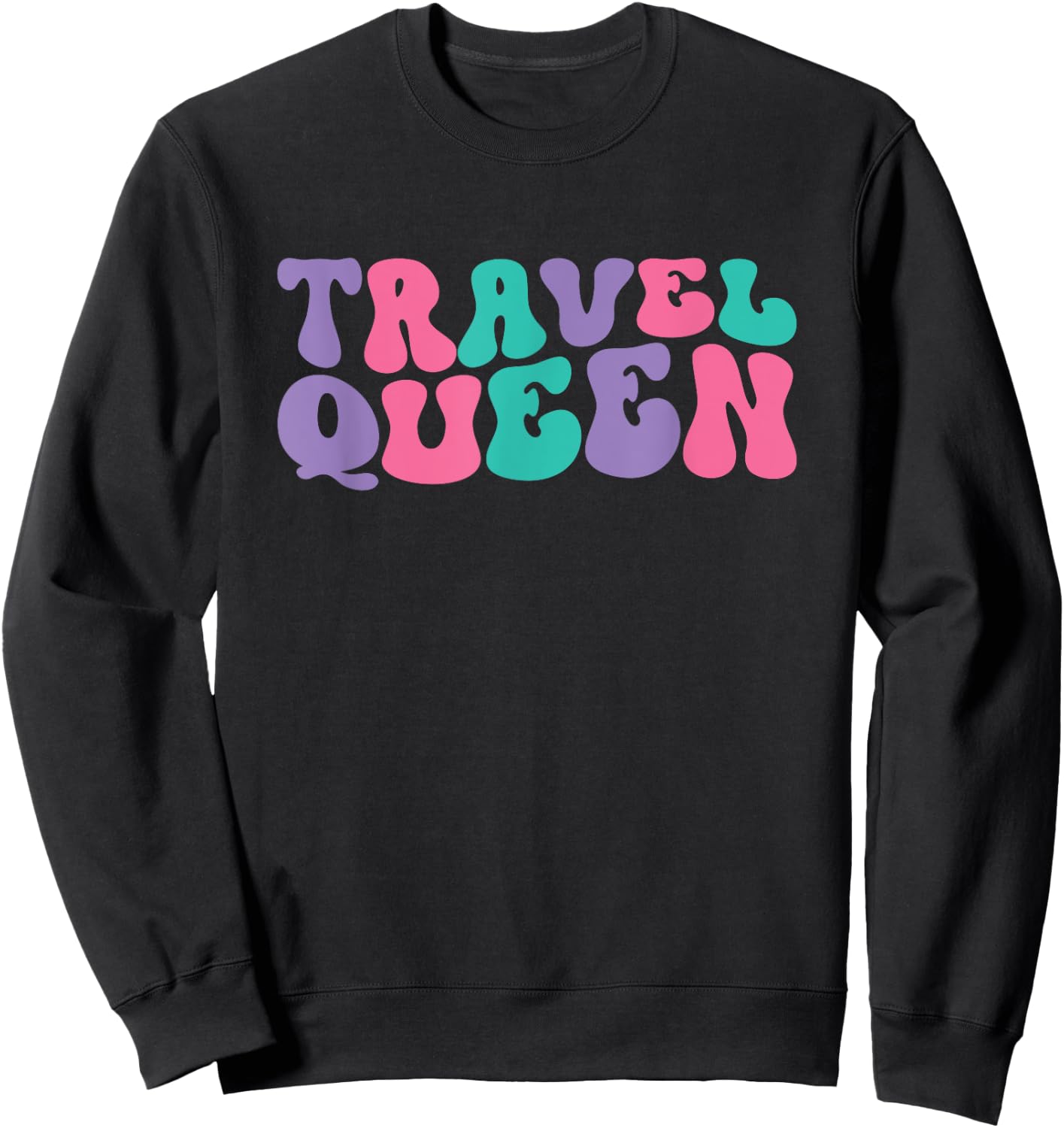 Travel Queen Traveling Retro Vintage Wavy Groovy Sweatshirt - Sweatshirt | Black
