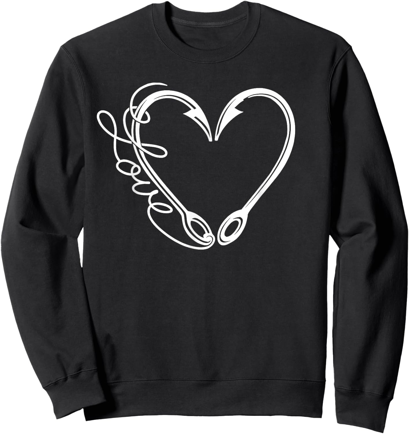 Love Fishing Heart Hooks Line Fisherman Women Men Boys Kids Sweatshirt - Sweatshirt | Black
