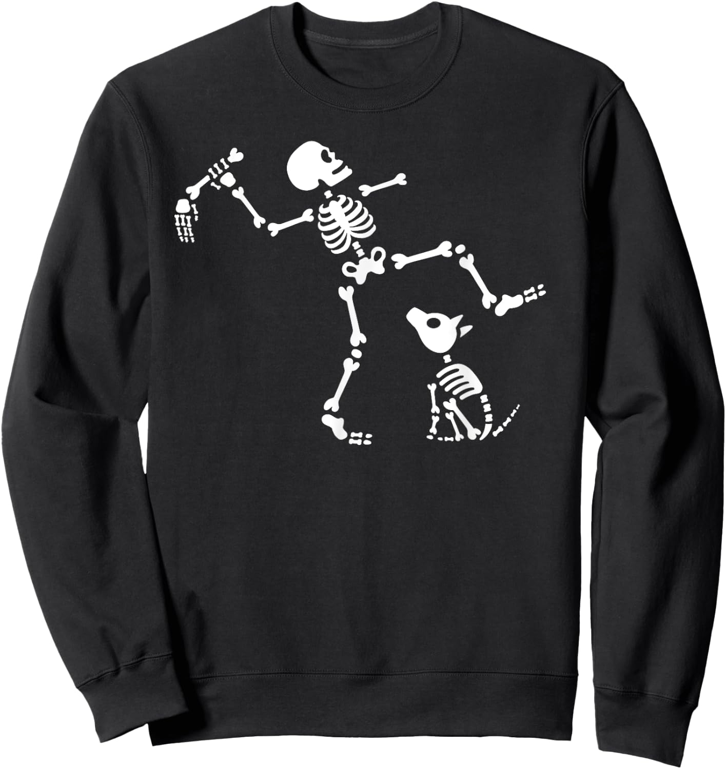 Funny Walking Dog Skeleton Bone Pick Dog Lovers Women Kids Sweatshirt - Sweatshirt | Black
