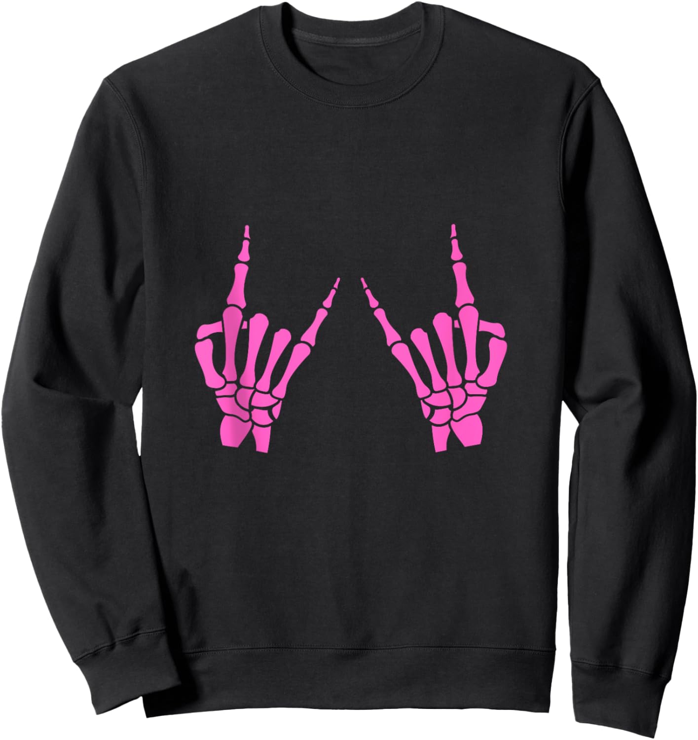 Skeleton Hand Horns Rock On Heavy Metal Women Back The Pink Sweatshirt - Sweatshirt | Black