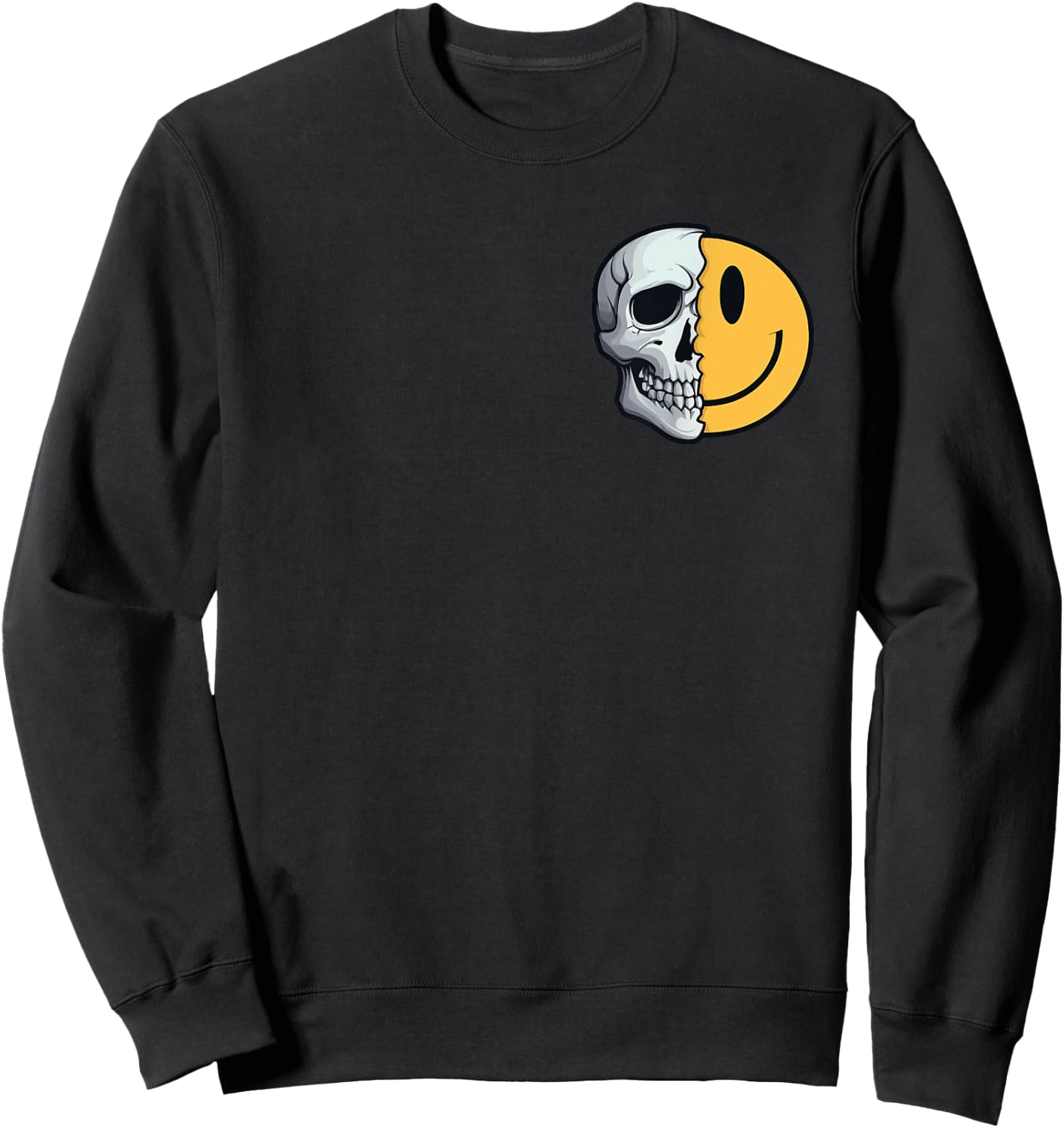 Half Skull Smile Face Rave Skeleton 70s 80s 90s Tattoo Sweatshirt - Sweatshirt | Black