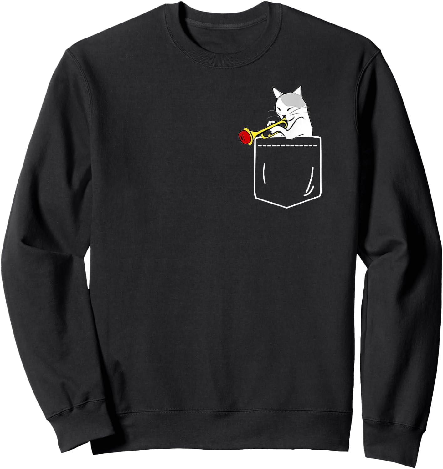Cat Playing Trumpet in Pocket Jazz Lover Shirt Sweatshirt - Sweatshirt | Black