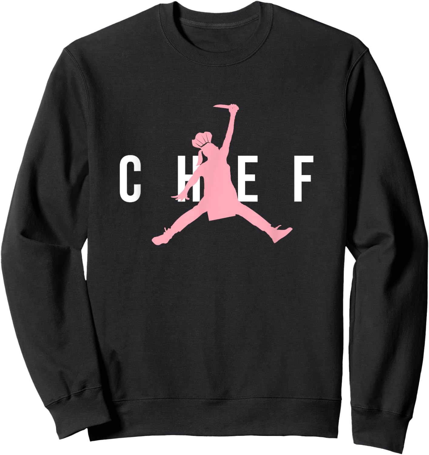 Funny Restaurant Chef - Jumping Chef Knife Woman Pink Logo Sweatshirt - Sweatshirt | Black