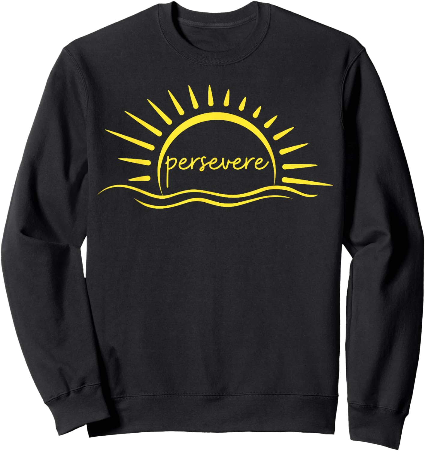 Persevere Sunset Water Inspiration Quote Graphic Sweatshirt - Sweatshirt | Black