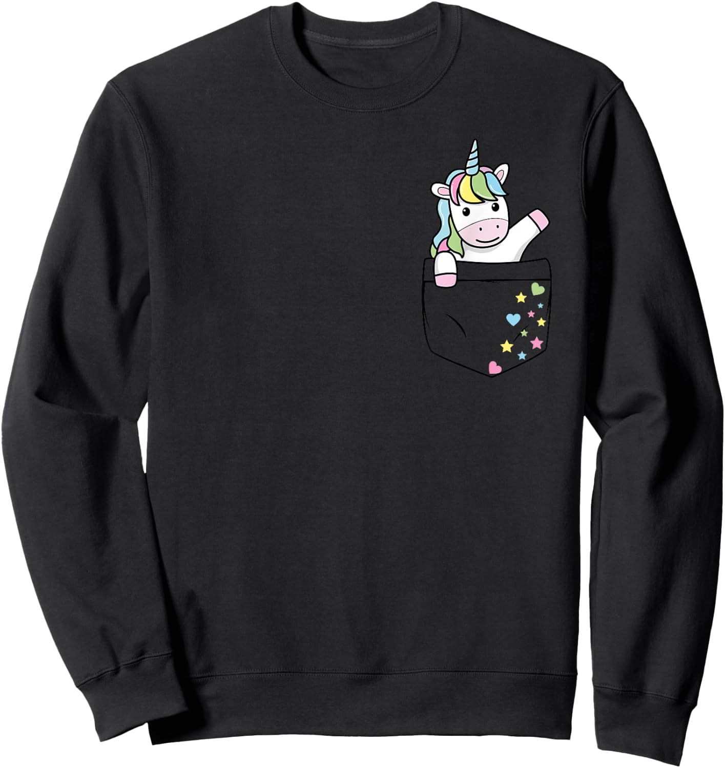 Cute Unicorn in My Pocket colorful pastel Magical Stars Gift Sweatshirt - Sweatshirt | Black