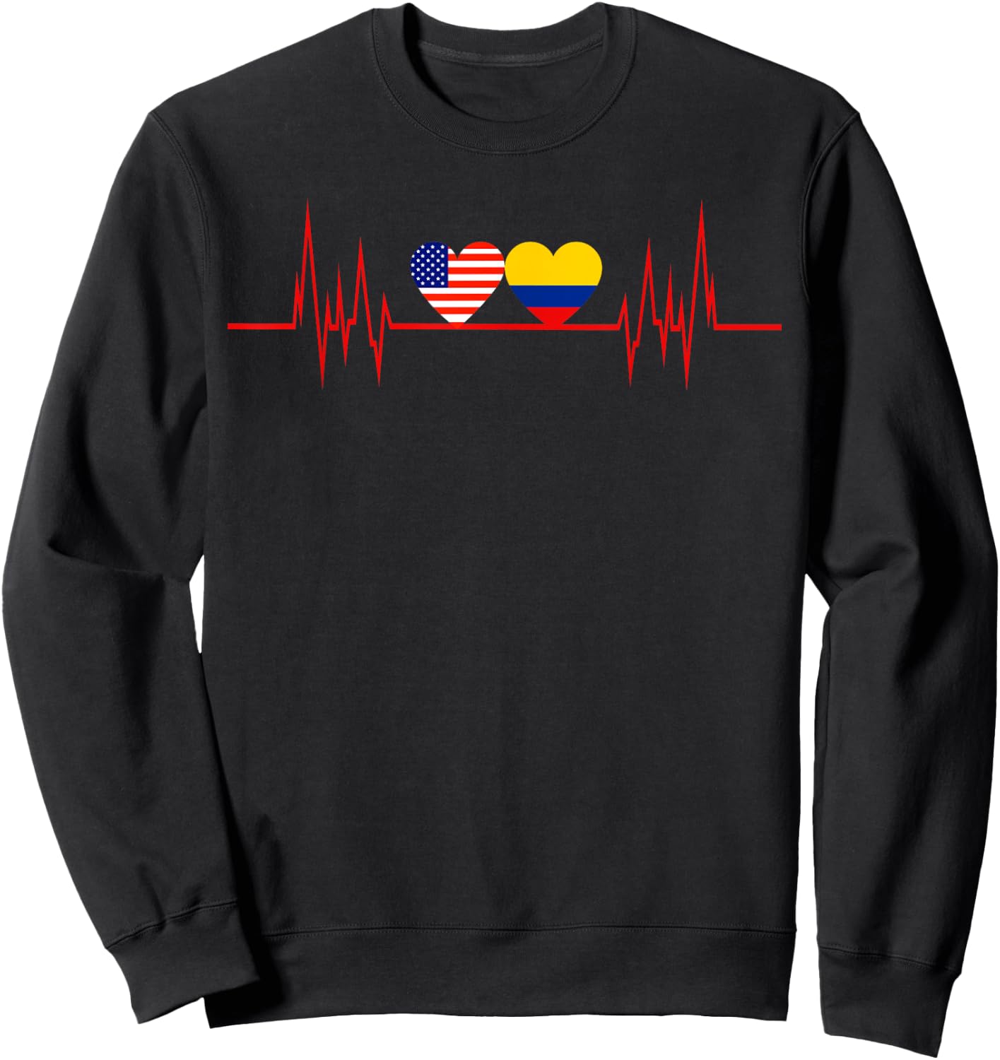 USA Colombia Heartbeat America Colombian Flag Heart Sweatshirt - Sweatshirt | Black